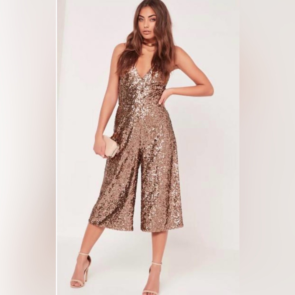 MISSGUIDED Bronze Sequin Culotte Jumpsuit 2017
